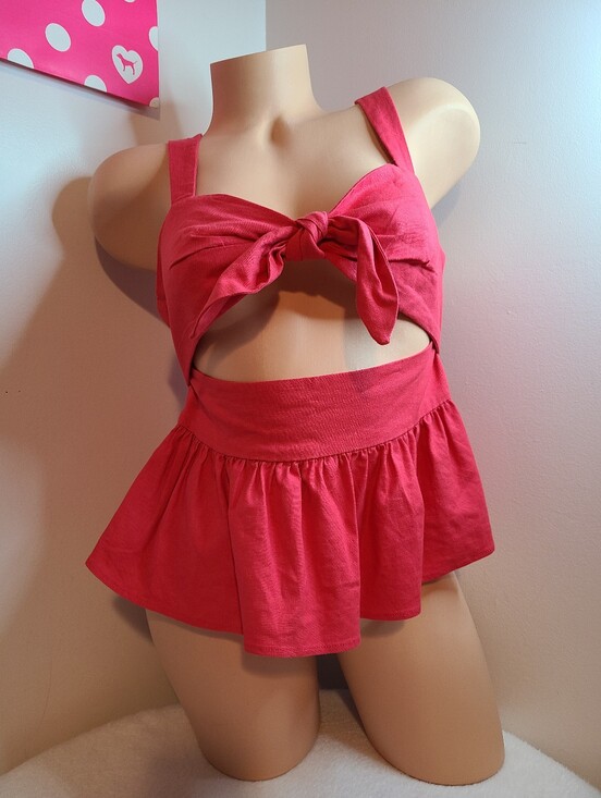 Zara Tops - ZARA Linen Ruffle Tie Front Cut-out Peplum Top Size M